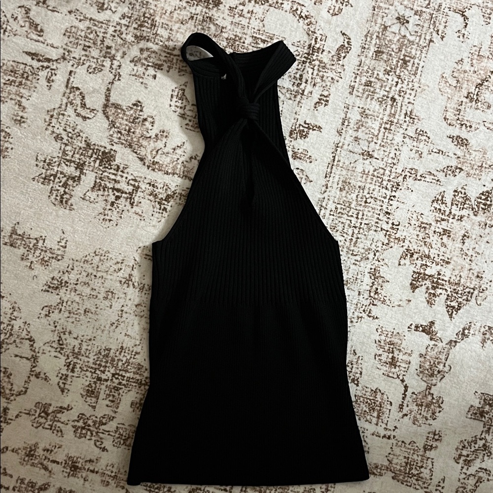 Black Ribbed Sleeveless Halter Top